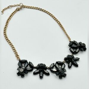 J. Crew Black Gold Tone Statement Necklace Chain Sparkle Rhinestone